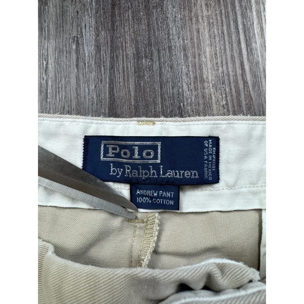 Polo Ralph Lauren Andrew Pant Mens 33x32 Tan Khaki Pleated Cotton Chinos 0493
